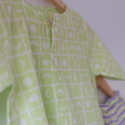 Sleepover Party Cotton Kurta & Shorts Set - Lime Green | Verified Sustainable by Brown Living™