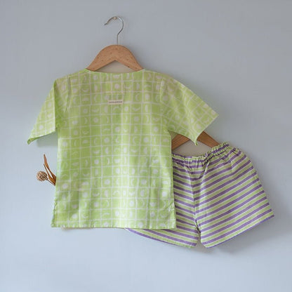 Sleepover Party Cotton Kurta & Shorts Set - Lime Green | Verified Sustainable by Brown Living™