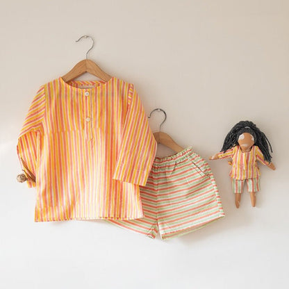 Sleepover Party Cotton Kurta & Shorts Set - Peach Yellow | Verified Sustainable by Brown Living™