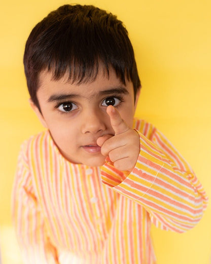 Sleepover Party Cotton Kurta & Shorts Set - Peach Yellow | Verified Sustainable by Brown Living™