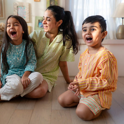 Sleepover Party Cotton Kurta & Shorts Set - Peach Yellow | Verified Sustainable by Brown Living™