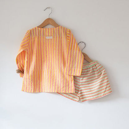 Sleepover Party Cotton Kurta & Shorts Set - Peach Yellow | Verified Sustainable by Brown Living™