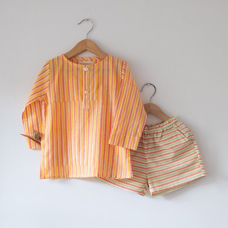 Sleepover Party Cotton Kurta & Shorts Set - Peach Yellow | Verified Sustainable by Brown Living™