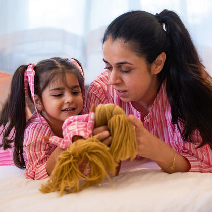 Sleepover Party Cotton Kurta & Shorts Set - Pink Striped | Verified Sustainable by Brown Living™