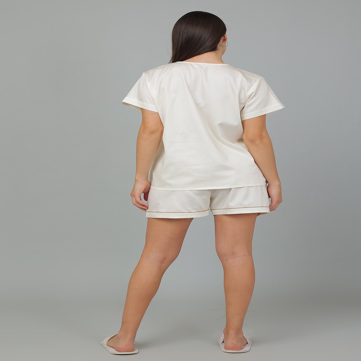 Solid Cream Cotton Night Suit – Shirt & Shorts | Verified Sustainable by Brown Living™