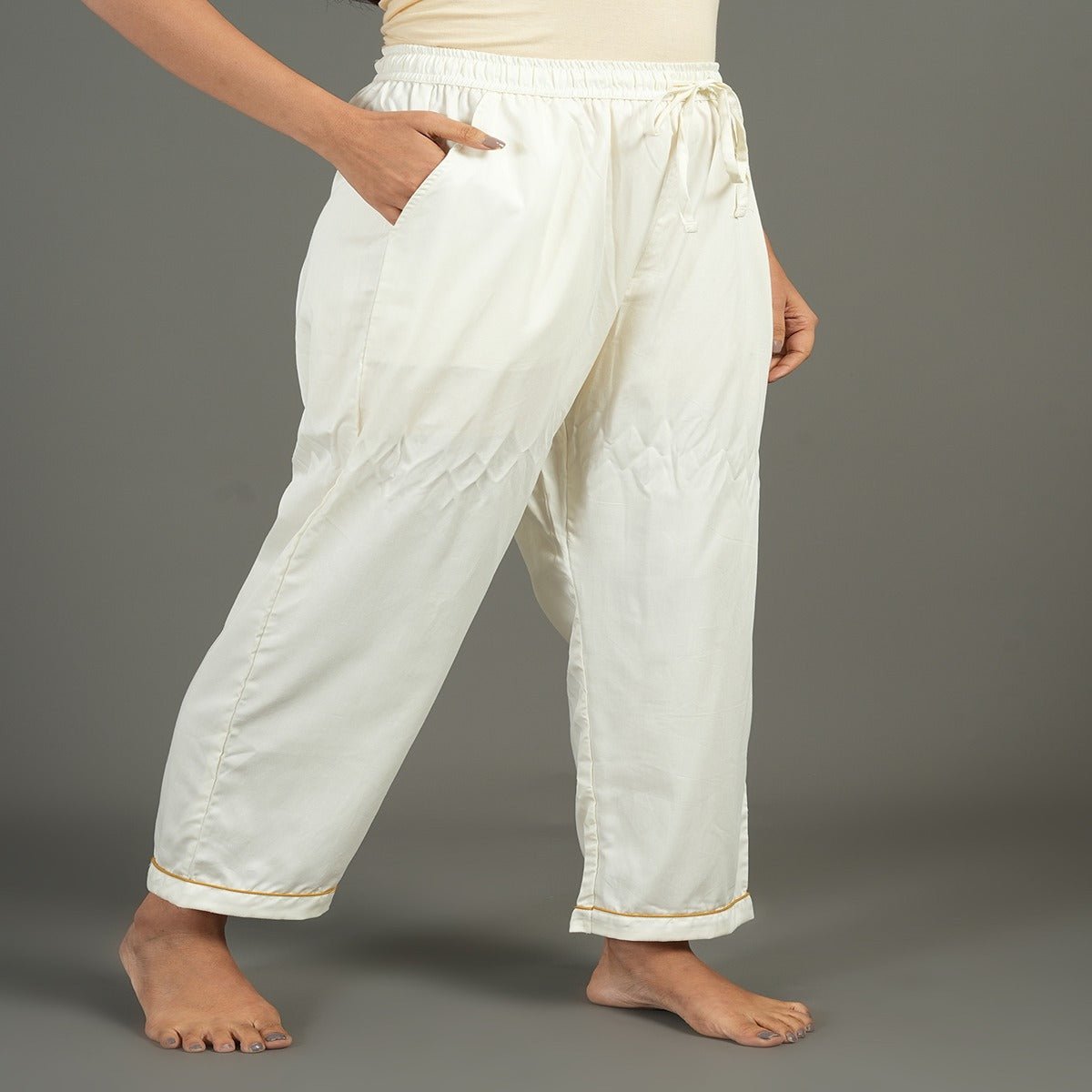 Solid Cream Cotton Shirt & Pant Co - ord Set – Loungewear | Verified Sustainable by Brown Living™