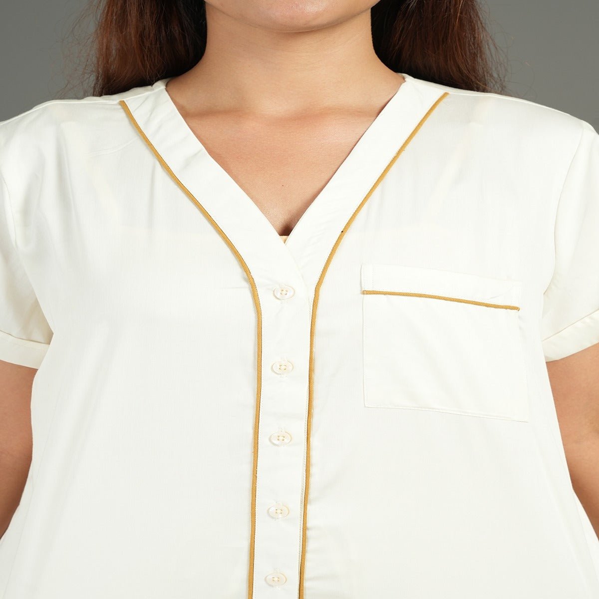 Solid Cream Cotton Shirt & Pant Co - ord Set – Loungewear | Verified Sustainable by Brown Living™