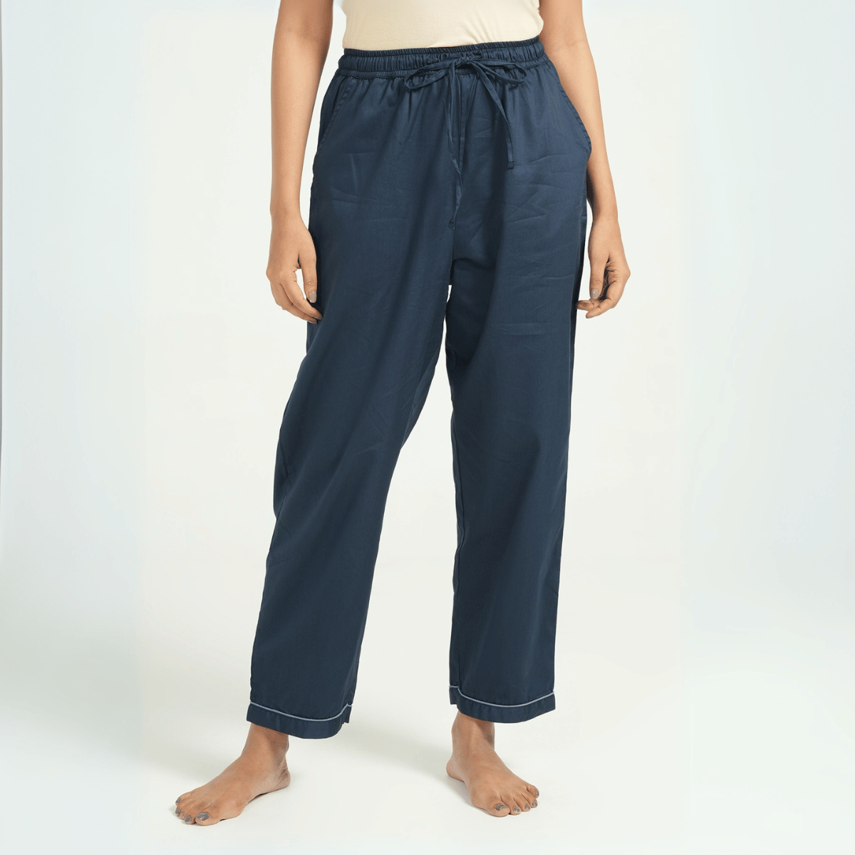 Solid Navy Blue Cotton Shirt & Pant Co - ord Set – Loungewear | Verified Sustainable by Brown Living™