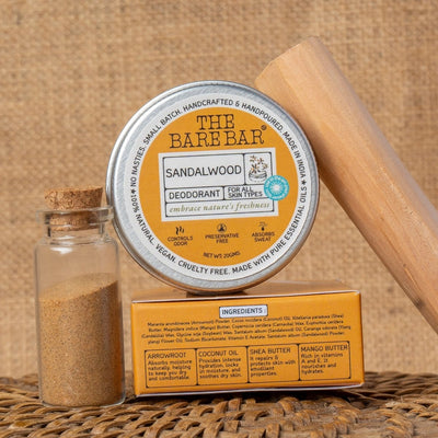 Soothing Sandalwood Deodorant for Everyday Comfort – Deodorant by The Bare Bar available on Brown Living™. 20gm . SKU: 8904448005387. Img 4.