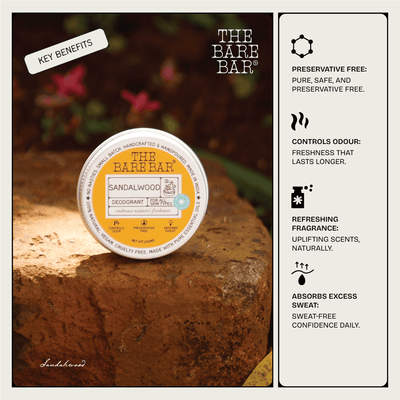 Soothing Sandalwood Deodorant for Everyday Comfort – Deodorant by The Bare Bar available on Brown Living™. 20gm . SKU: 8904448005387. Img 2.