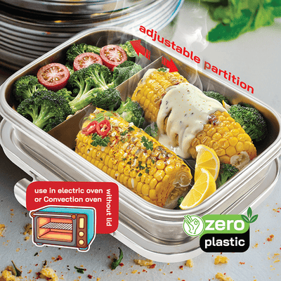Steel - On: Oven - Safe Steel Lunch Box – Kitchen Tools on Brown Living™. SKU: Veigo_SteelOn_930_Partition. Img 5.