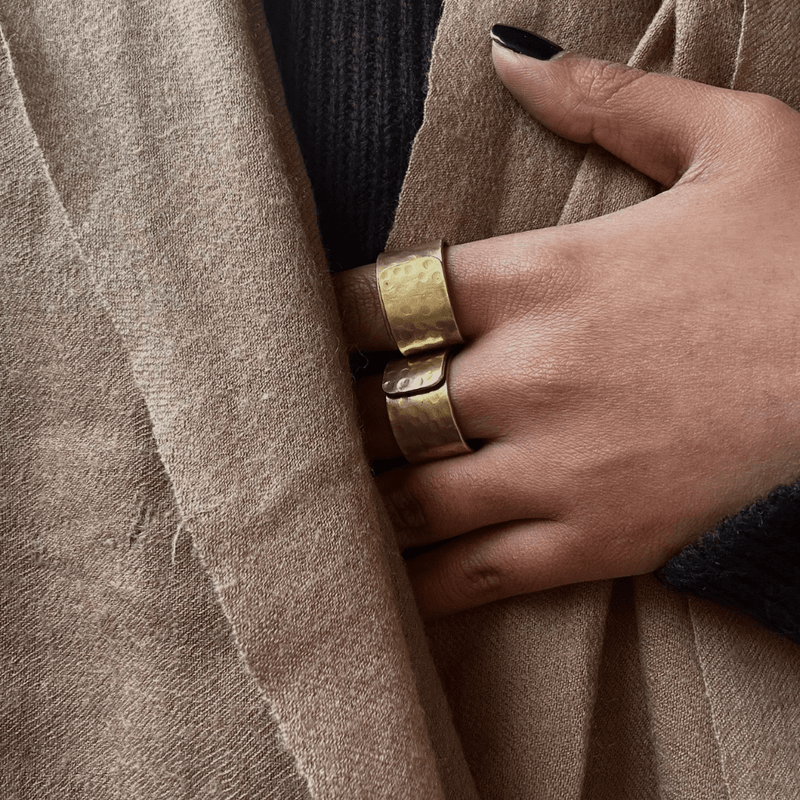 Stippling Band Ring | Handcrafted in pure Brass | Adjustable Ring | Verified Sustainable by Brown Living™