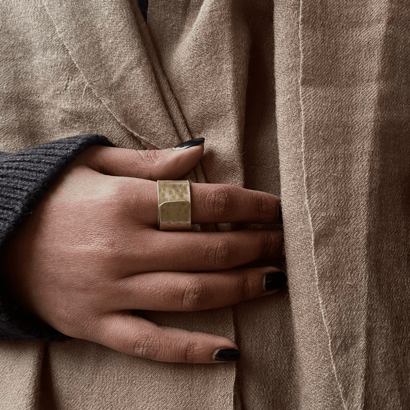 Stippling Band Ring | Handcrafted in pure Brass | Adjustable Ring | Verified Sustainable by Brown Living™