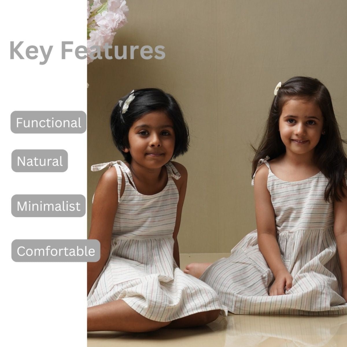 Striped Sleeveless Girls Frock with Adjustable Strap | Verified Sustainable by Brown Living™