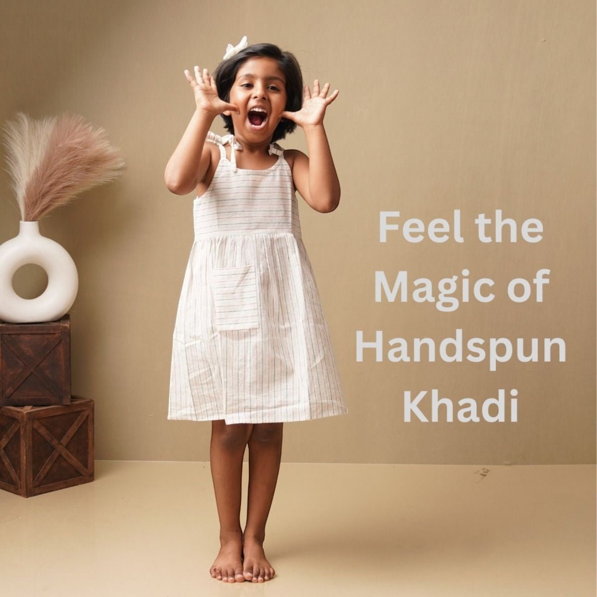 Striped Sleeveless Girls Frock with Adjustable Strap | Verified Sustainable by Brown Living™