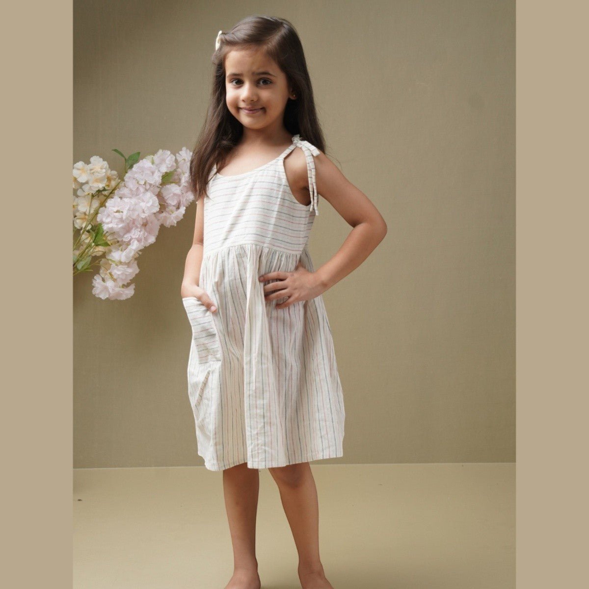 Striped Sleeveless Girls Frock with Adjustable Strap | Verified Sustainable by Brown Living™