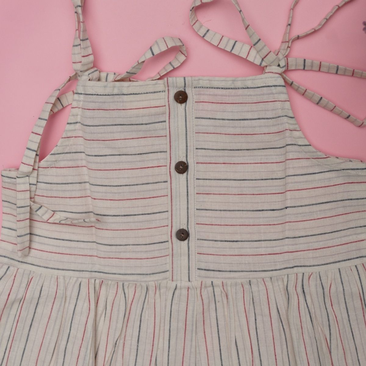 Striped Sleeveless Girls Frock with Adjustable Strap | Verified Sustainable by Brown Living™