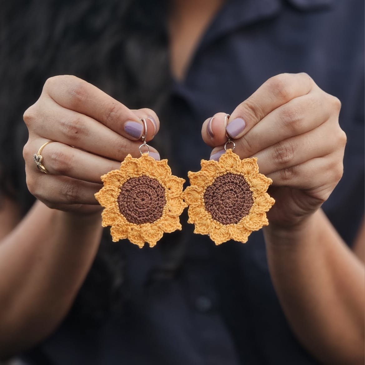 Sunflower Hand Crochet Earring | Verified Sustainable by Brown Living™