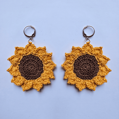 Sunflower Hand Crochet Earring – Womens Earrings on Brown Living™. SKU: WTESUNF2. Img 3.