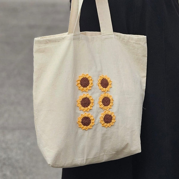 Sunflower Hand Crochet Tote Bags For Women | Verified Sustainable by Brown Living™