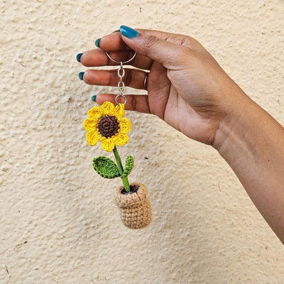 Sunflower Pot Keychain - Unique Handmade Crochet Keychain – Gift on Brown Living™. SKU: WTSPK2. Img 3.