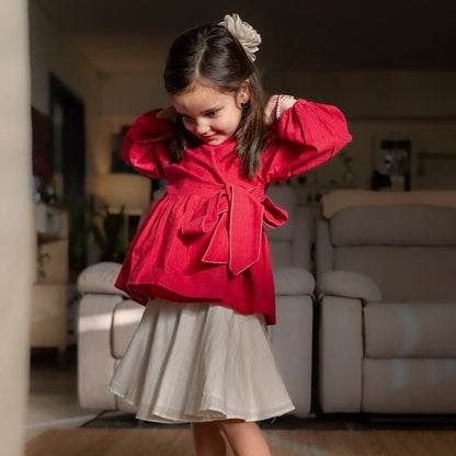 Sunshine Wrap Tie Top & White Twirl Skirt Coord Set | Verified Sustainable by Brown Living™