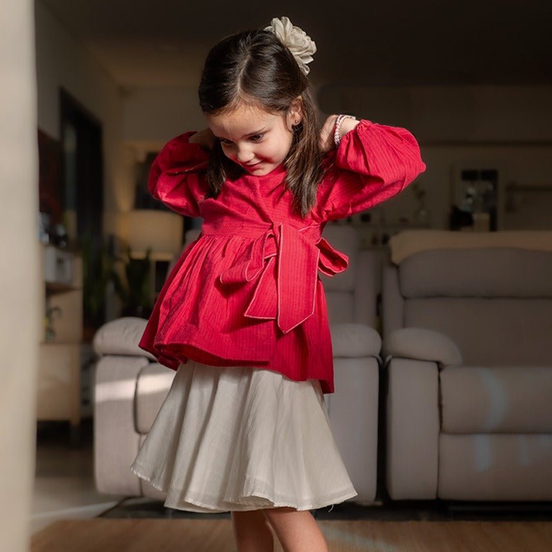 Sunshine Wrap Tie Top & White Twirl Skirt Coord Set | Verified Sustainable by Brown Living™