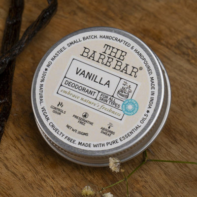 Sweet Vanilla Deodorant for Gentle All - Day Protection – Deodorant by The Bare Bar available on Brown Living™. 20gm . SKU: 8904448007640. Img 1.