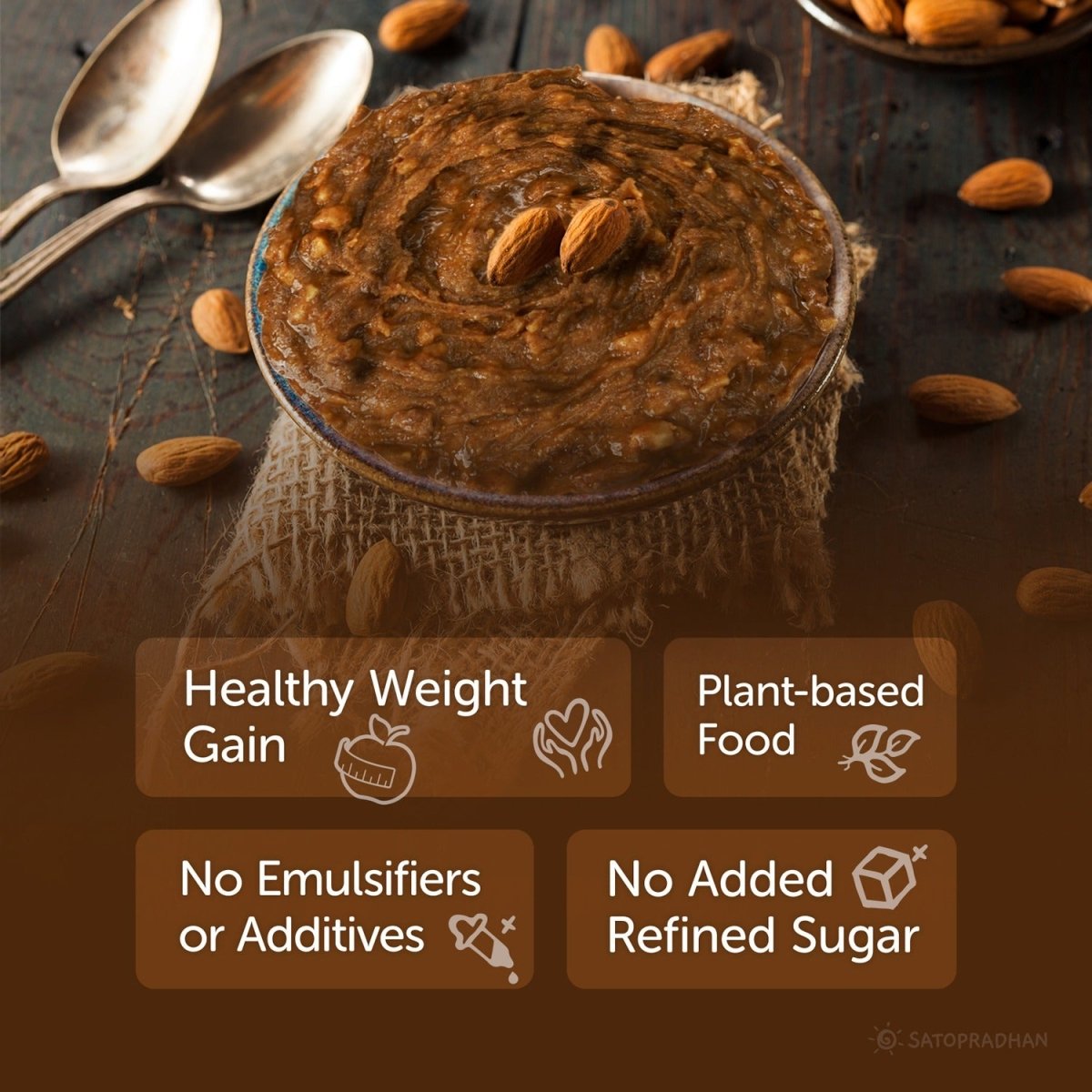 Sweetened Almond Butter 200g - Organic & Crunchy | Verified Sustainable by Brown Living™