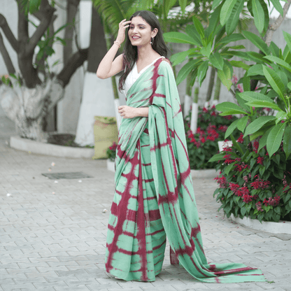 Tea Garden Cotton Tye Dye Saree – Womens Saree by October available on Brown Living™. . SKU: SR - CT/PP001 - MTRT. Img 1.