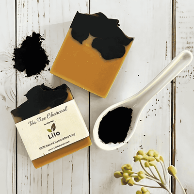 Tea Tree Charcoal Bar Soap for Oily Skin with Honey & Kokum – Body Soap on Brown Living™. SKU: S10005. Img 1.