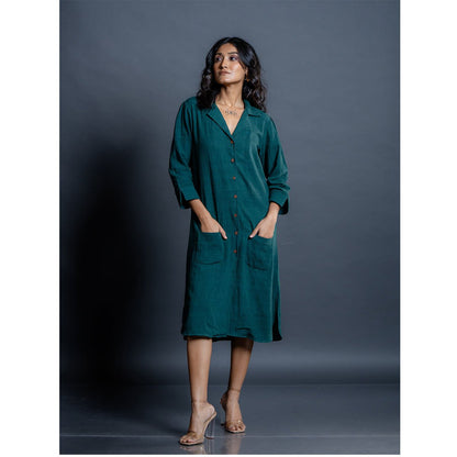 Teal Whispers Handwoven Kala Cotton Shirt Dress | Verified Sustainable by Brown Living™