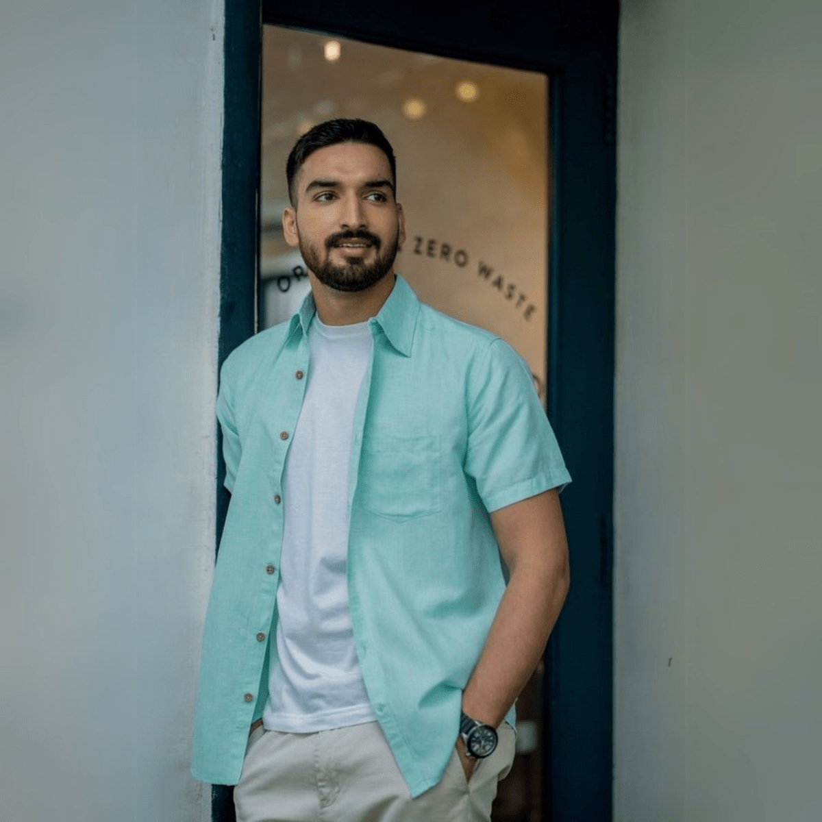 TENCEL™ Lyocell - Linen Half Sleeve Shirt in Mint Green | Verified Sustainable by Brown Living™