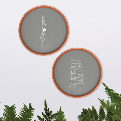 Terracotta Wall Plates – Cat Illustration Set of 2 for Quirky Walls | Verified Sustainable by Brown Living™