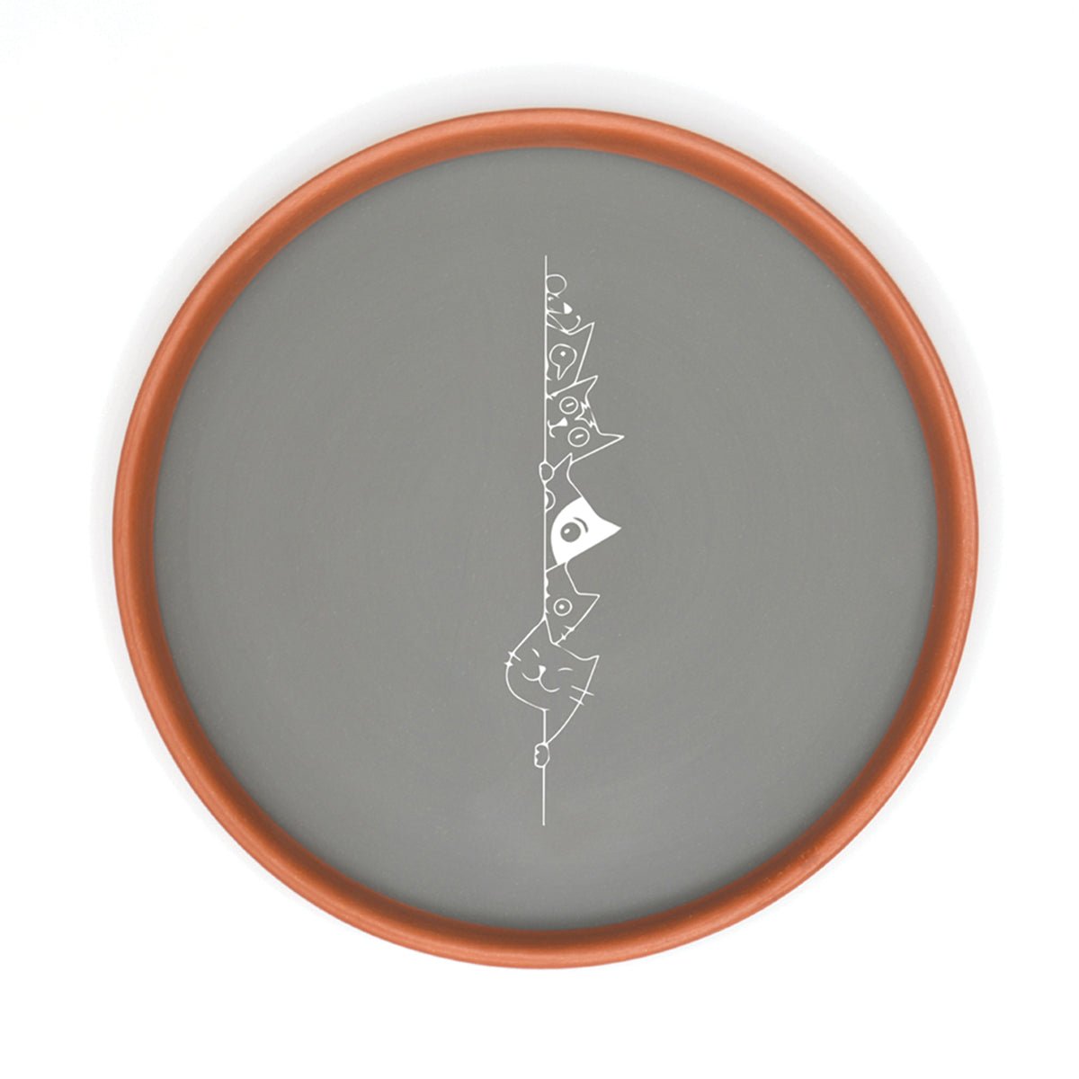 Terracotta Wall Plates – Cat Illustration Set of 2 for Quirky Walls | Verified Sustainable by Brown Living™