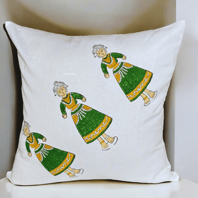 Thanjore Green Handblock Cushion Covers 24x24 inch – Set of 2 (Large) – Covers & Inserts on Brown Living™. SKU: CUSGREENDOLL24X24SET4. Img 3.