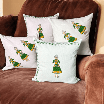 Thanjore Green Handblock Cushion Covers 24x24 inch – Set of 4 (Large) | Verified Sustainable by Brown Living™