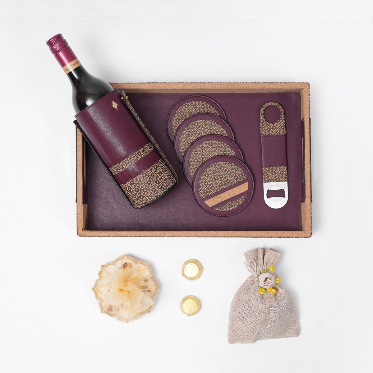 The Luxe Bar Ensemble Gift Box | Crafted from Apple Leather and Cork | Perfect for This Diwali | Verified Sustainable by Brown Living™