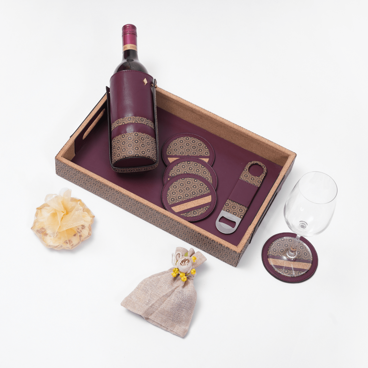 The Luxe Bar Ensemble Gift Box | Crafted from Apple Leather and Cork | Perfect for This Diwali | Verified Sustainable by Brown Living™