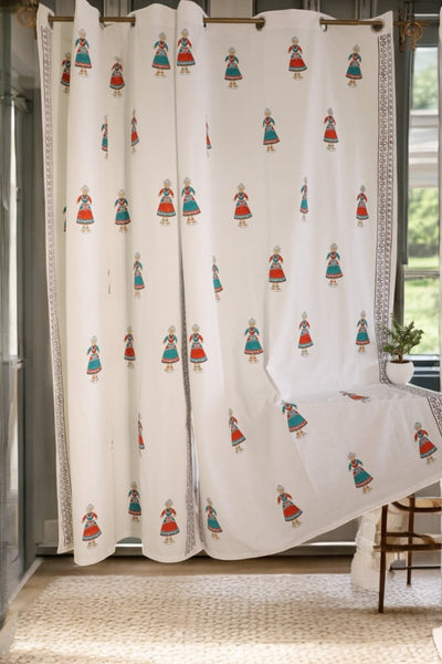 Traditional Doll Print Cotton Door Curtain 7 x 4 Feet (Set of 2) – Curtains on Brown Living™. SKU: CURDOLL7FEET. Img 1.