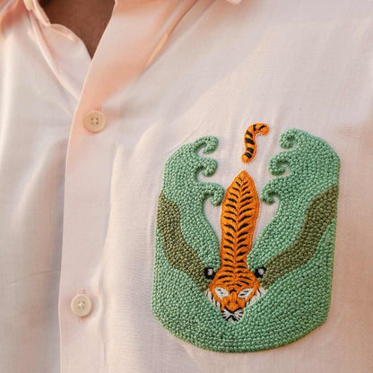 Tranquil Tiger Eco - Friendly Casual Shirt with Hand Embroidery | Verified Sustainable by Brown Living™