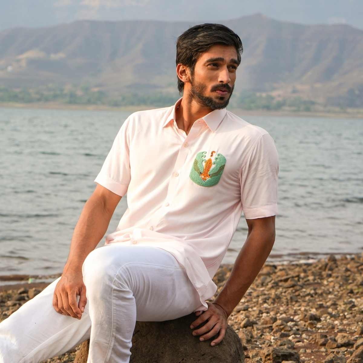 Tranquil Tiger Eco - Friendly Casual Shirt with Hand Embroidery | Verified Sustainable by Brown Living™