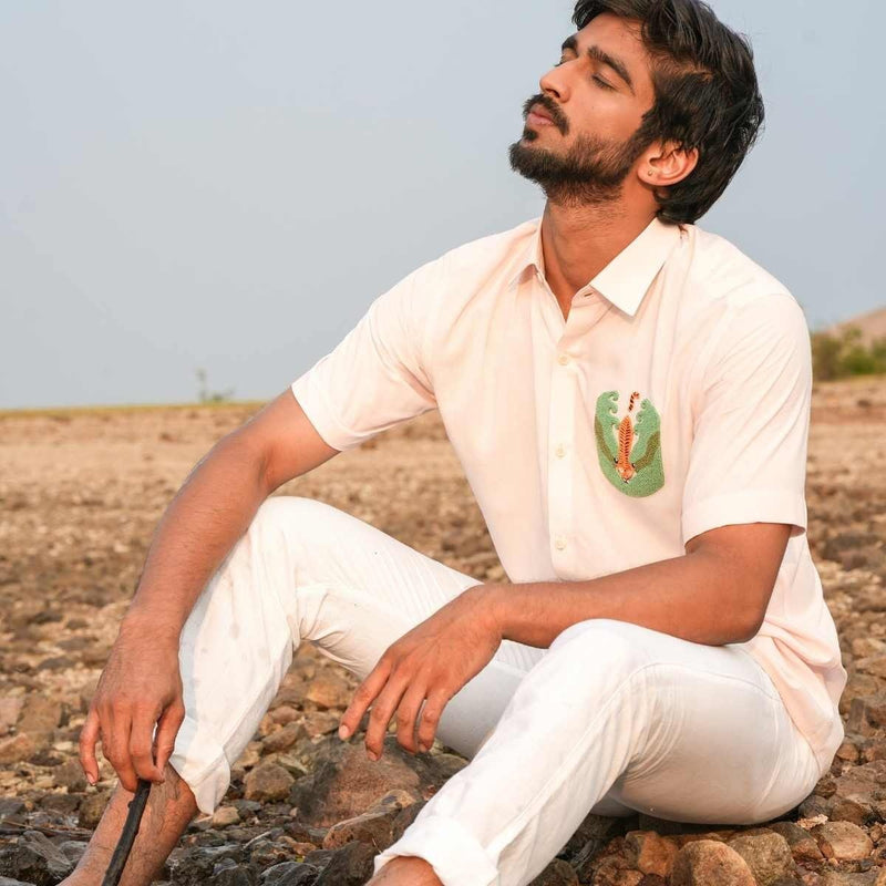 Tranquil Tiger Eco - Friendly Casual Shirt with Hand Embroidery | Verified Sustainable by Brown Living™