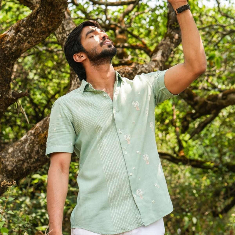 Tree Trails Eco - Friendly Casual Shirt with Hand Embroidery | Verified Sustainable by Brown Living™