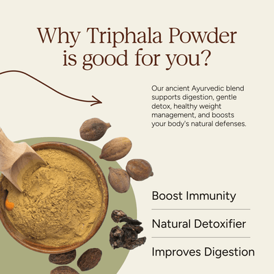 Triphala Powder | Gut Health | 100g – Health & Energy Drinks on Brown Living™. SKU: SOS0TP00G100. Img 4.
