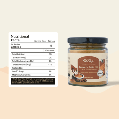 Turmeric Latte Mix | With Ashwagandha | Antioxidants | 100g – Health & Energy Drinks on Brown Living™. SKU: SOS0TLM0G100. Img 4.