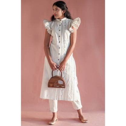 Turtledove Kurti - Hand Embroided, Ruffled Sleeves | Verified Sustainable by Brown Living™