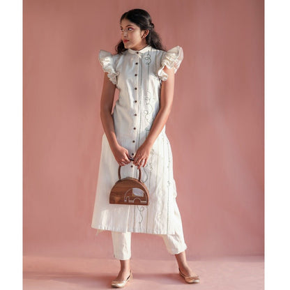 Turtledove Kurti - Hand Embroided, Ruffled Sleeves | Verified Sustainable by Brown Living™