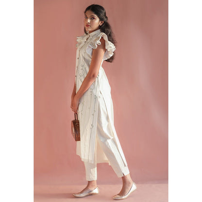 Turtledove Kurti - Hand Embroided, Ruffled Sleeves | Verified Sustainable by Brown Living™