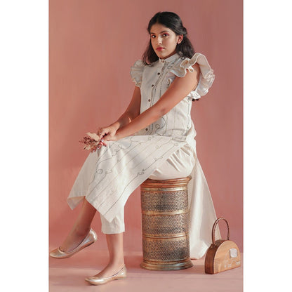 Turtledove Kurti - Hand Embroided, Ruffled Sleeves | Verified Sustainable by Brown Living™